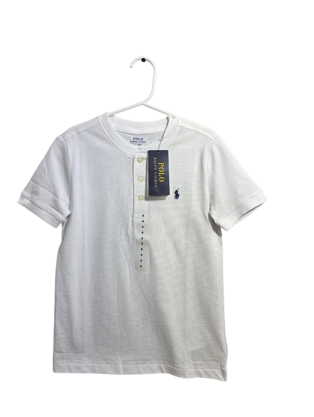 Polo Ralph Lauren Henley Cotton Short Sleeve White T-Shirt Boys Size 6